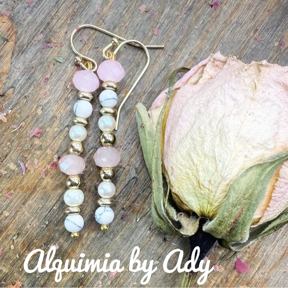 White Gold Howlite Dangle Colorful Bohemian Earrings 43$